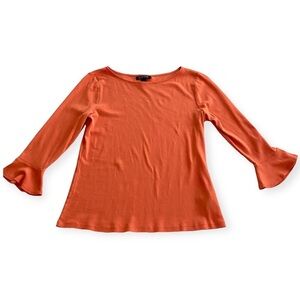Lauren Ralph Lauren Orange Cotton Shirt Top Medium Bell Sleeve Basic Casual